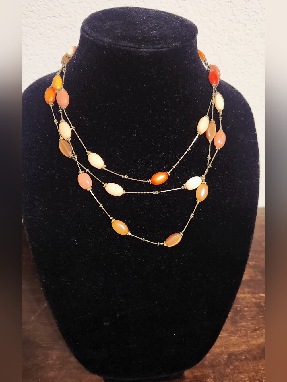Triple Strand Orange and Cream Bead Liz Claiborn Necklace - Women Jewelry